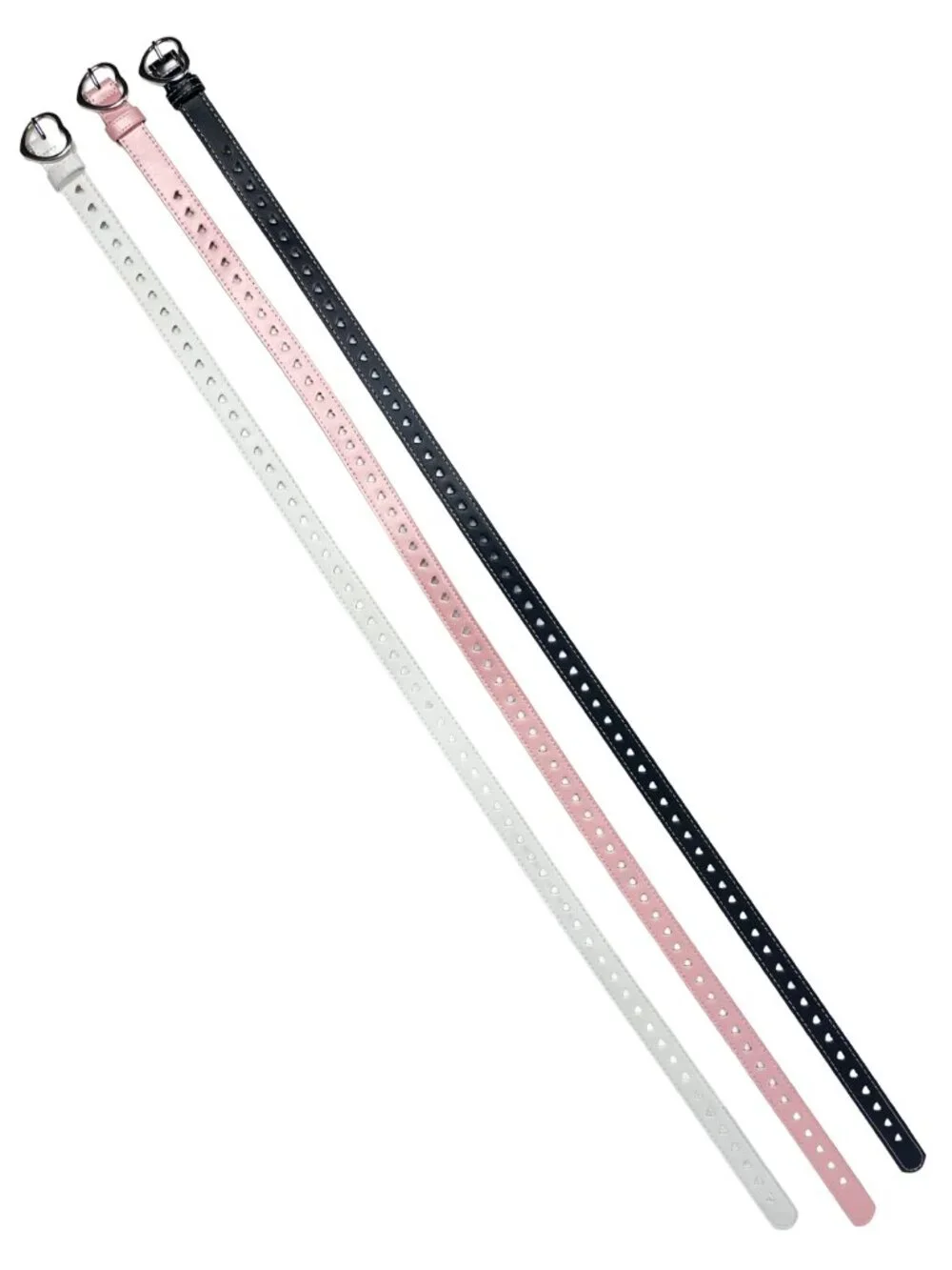 Girls Heart Buckle Belts 3-Pack Pink White Black Adjustable Faux Leather
